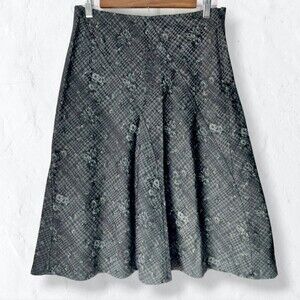 Debbie Shuchat Gray Checkered Basketweave Floral A-line Midi Skirt Sz 4